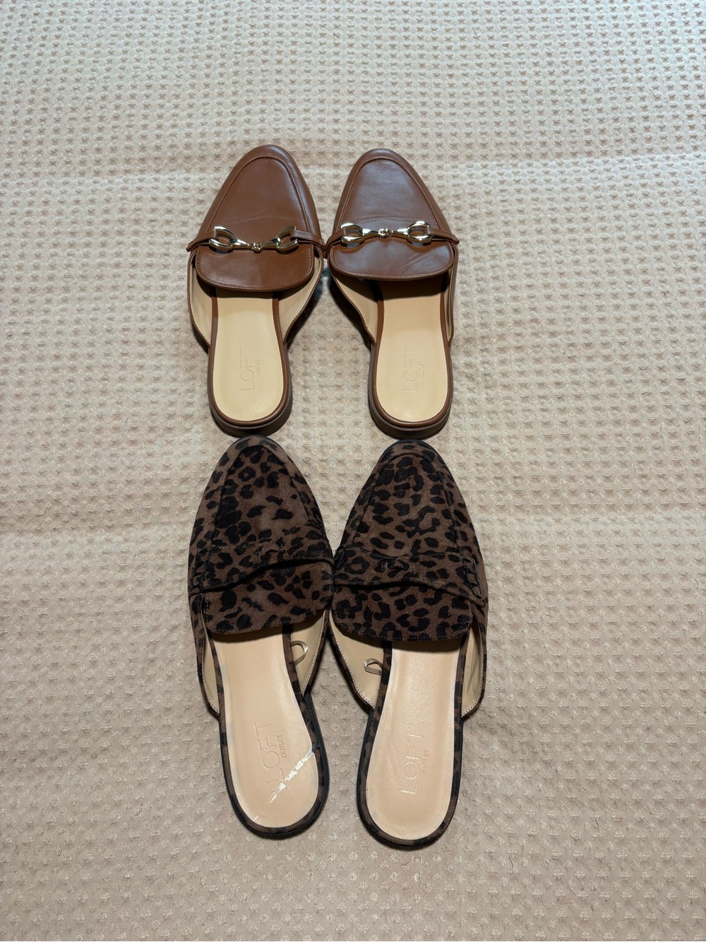 LOFT Brown Leather Mule with Gold Horsebit & Leopard Mule Size 9 Office Chic